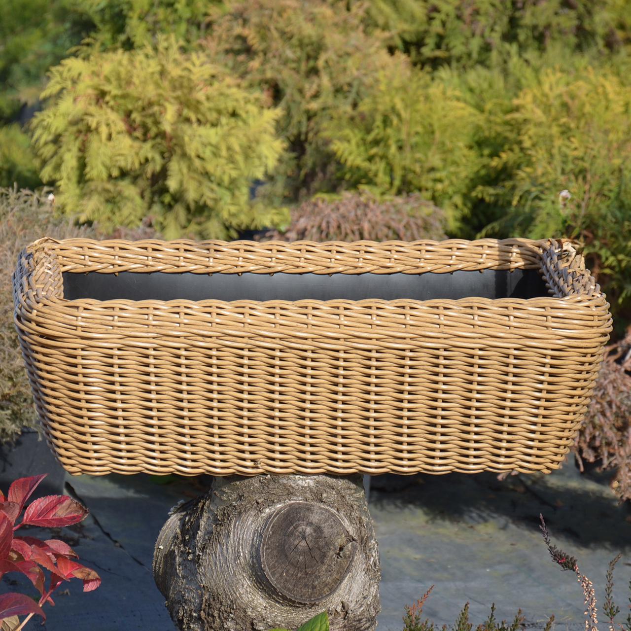 Кашпо прямоугольное для растений и цветов из искусственного ротанга/ручной работы 45 л Дерево (12354571) - фото 5