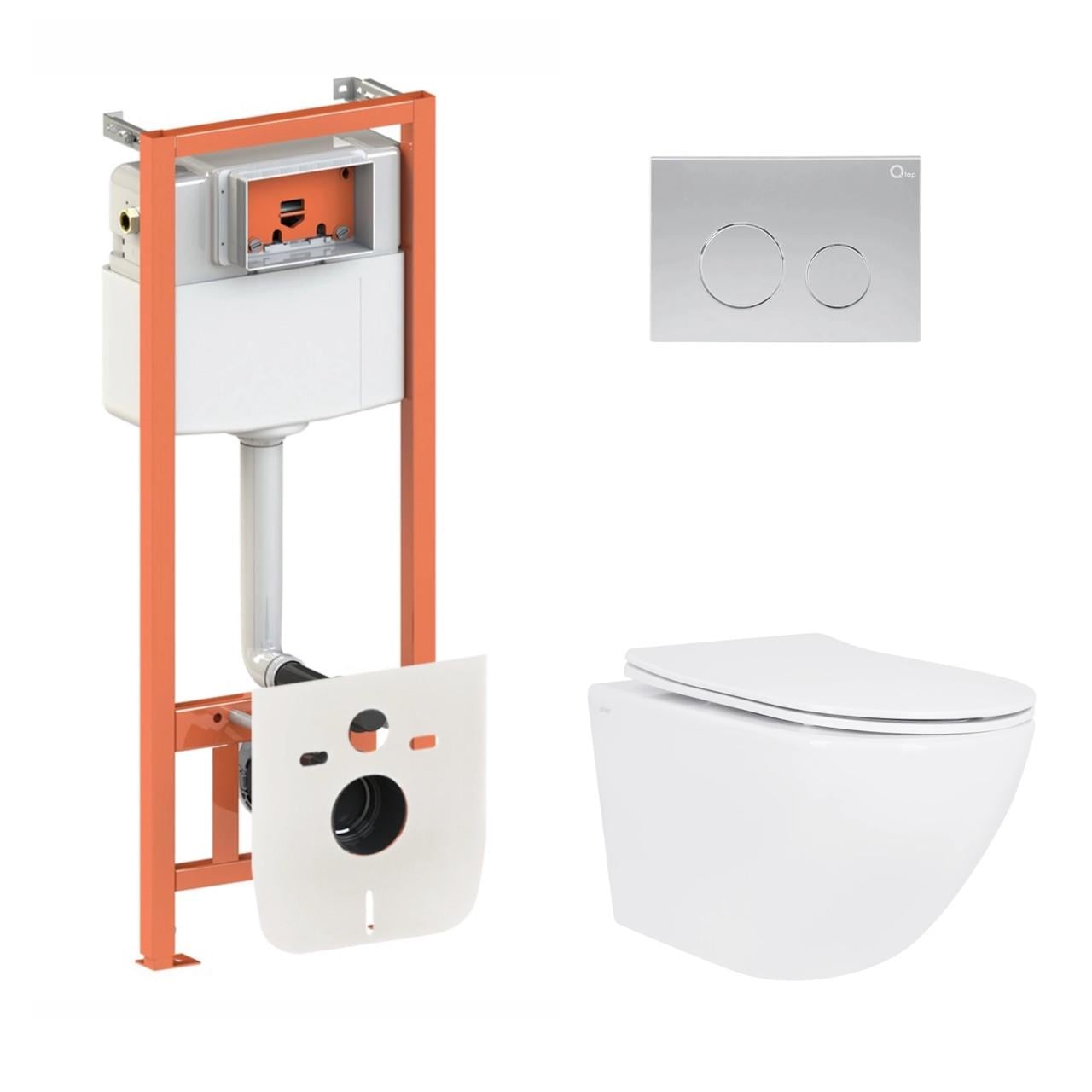 Инсталляция для ванной комнаты Qtap Nest 4в1 круглая подвесной унитаз Jay Ultra Quiet 520x360x320 мм (2611547263)