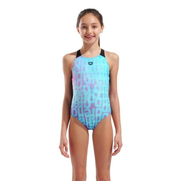 Купальник закрытый для девочек Arena MULTI COLOURS SWIMSUIT V BACK 152 см Голубой/Черный (009007-509 152)