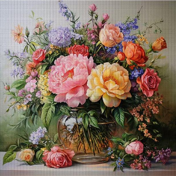 Набор для вышивки крестом ZUOANLF Натюрморт с пышным букетом 14CT канва Аида с нанесенным рисунком 40х40 см