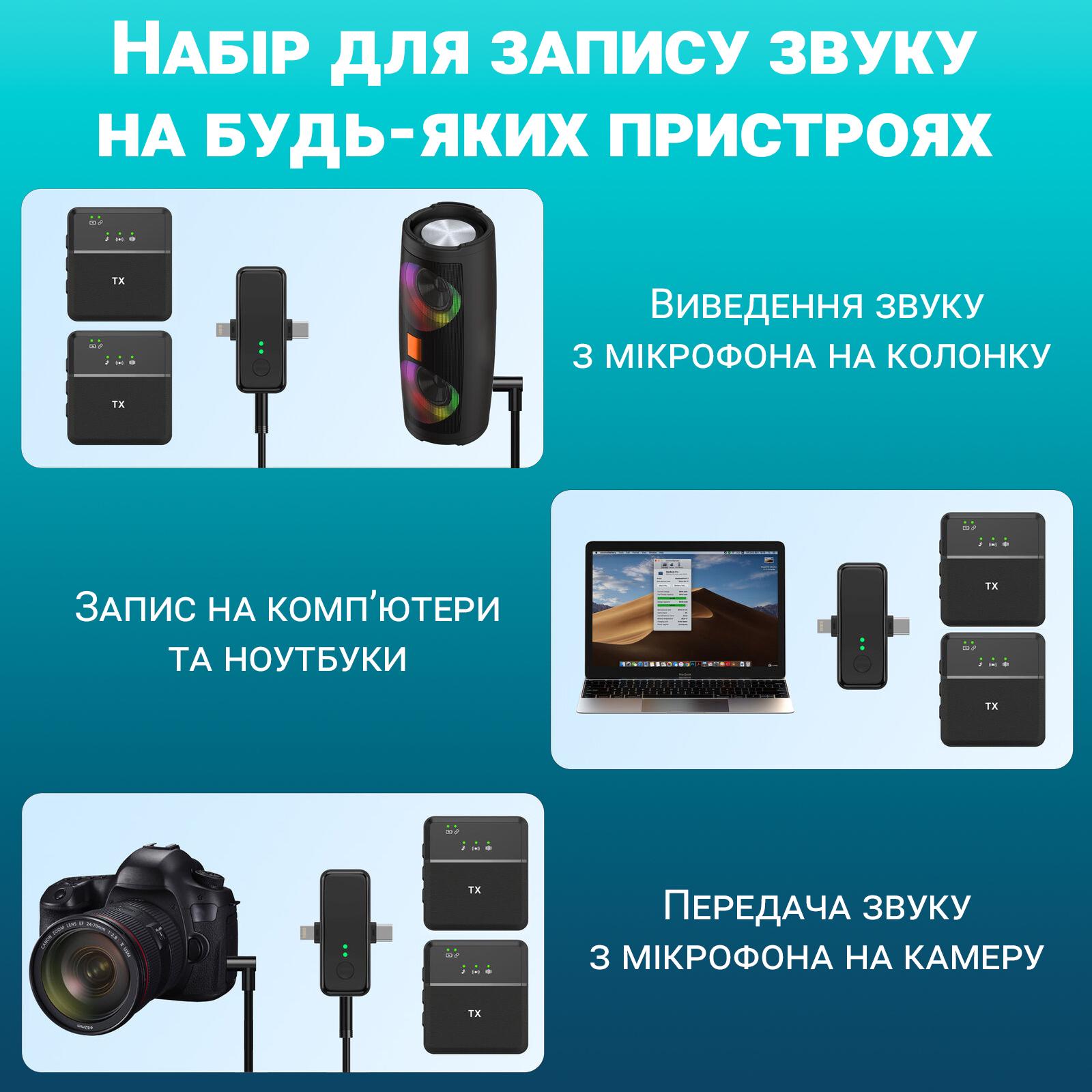 Радиомикрофон двойной петличный Savetek P37-2 с Lightning и Type-C разъемами для iPhone/Android - фото 13