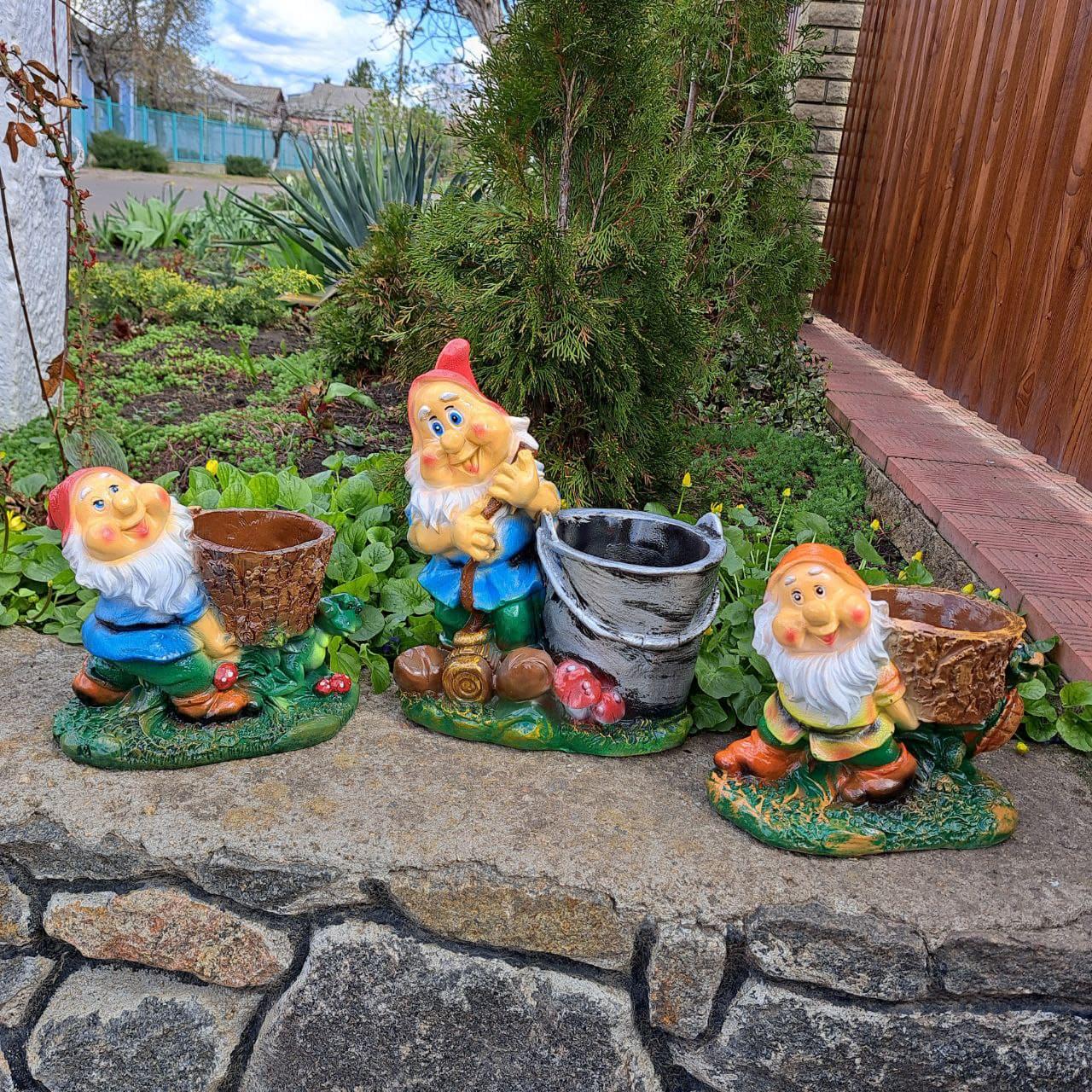 Комплект квіткових підставок Гном із жабкою малий/Гном поливальник малий та Гном із черепашкою (4321)