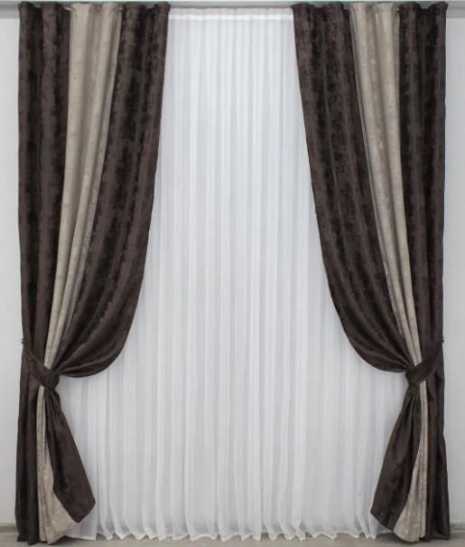 Штори жакард 1,5х2,7 м 2 шт. Венге/Кавово-сірий (016дк/1122-1144-1122ш)