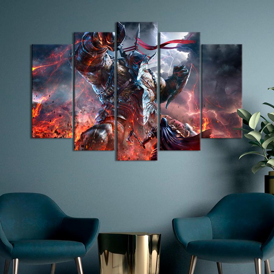 Настенний декор Воин в броне против гиганта игра Lords of the Fallen 112x68 см (A239-5)