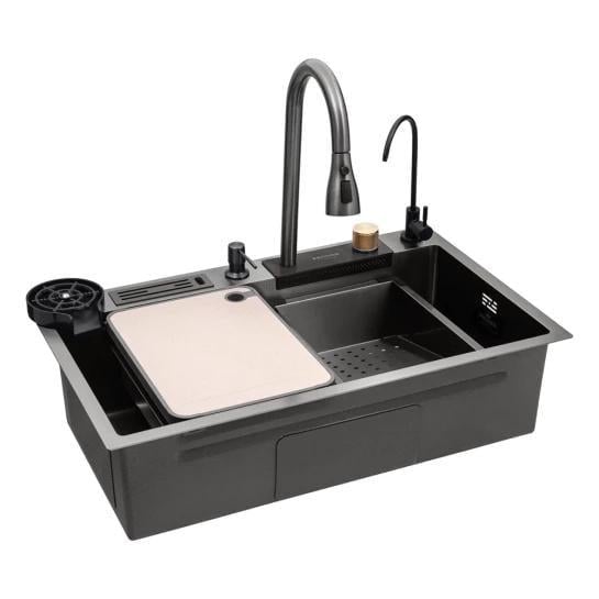 Мийка для кухні врізна Kroner KRP Schwarze SET7545NB нержавіюча сталь PVD 3,0/0,8 мм 750x450 мм Графітовий (SVR-CV033805)