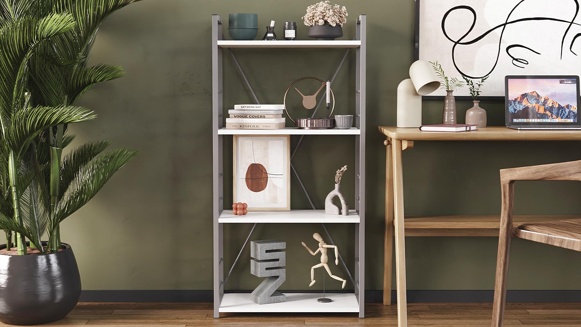 Этажерка Ferrum-decor Коннект 4/60 ДСП 16 мм 120x60x28 см Серый/Дуб Сан-Марино (FRD-104249)