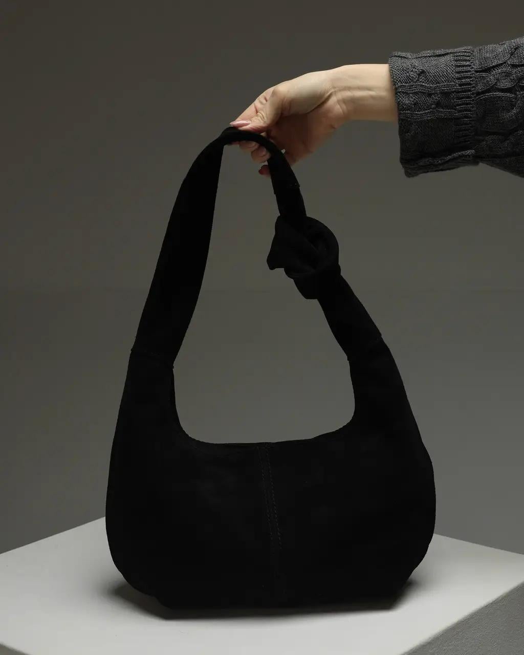 Женская сумка-хобо SW140-1 из натуральной замши Черный (32808878)