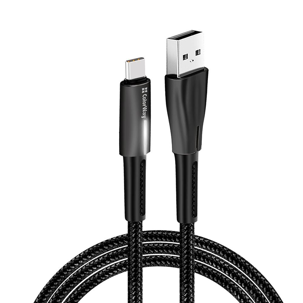 Кабель ColorWay USB-Type-C Zinc Alloy + Led 2,4 А 1 м Black (CW-CBUC035-BK)