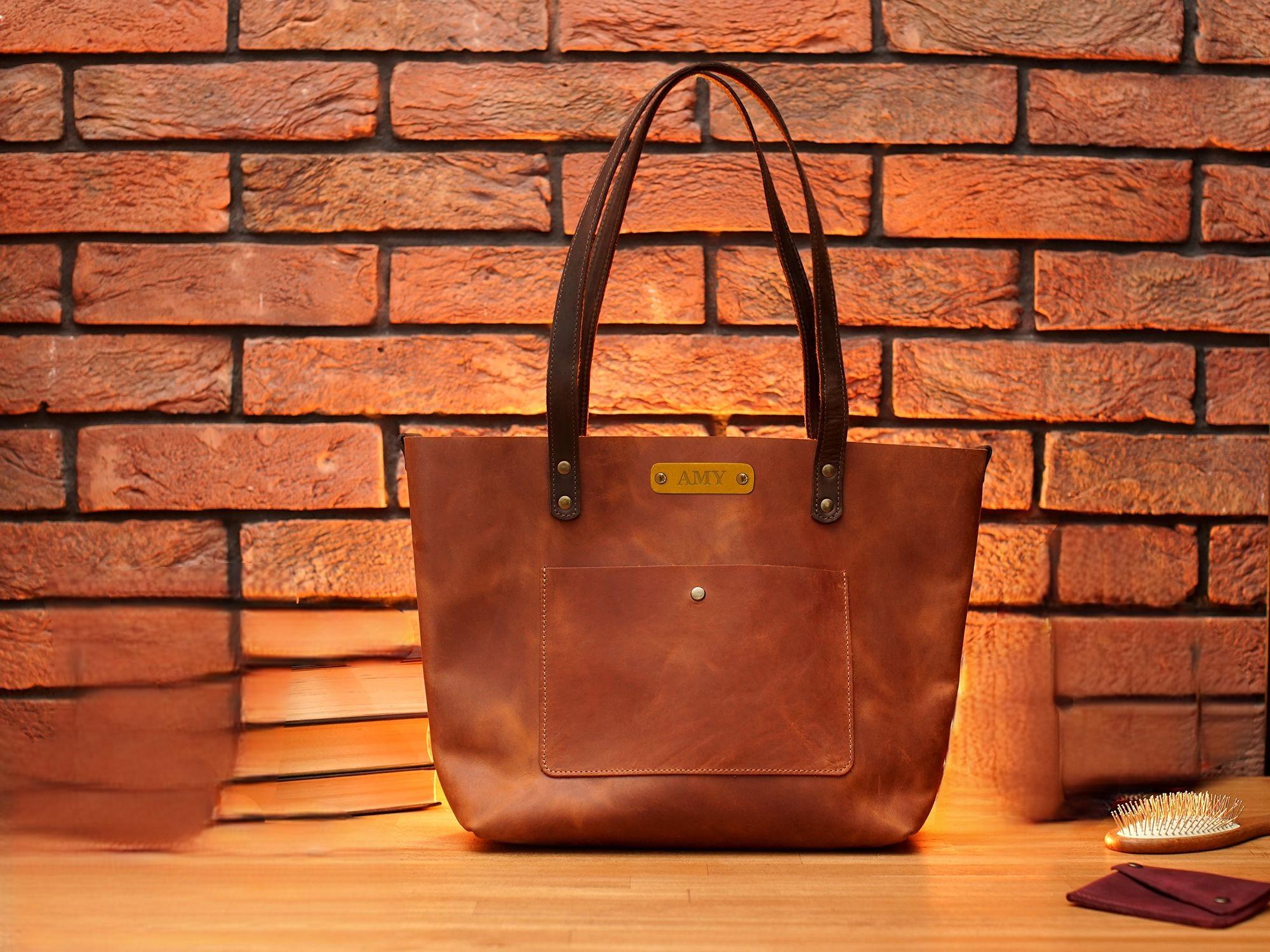 Сумка Tote Crazy двокольорова без блискавки L Коньячний (284)