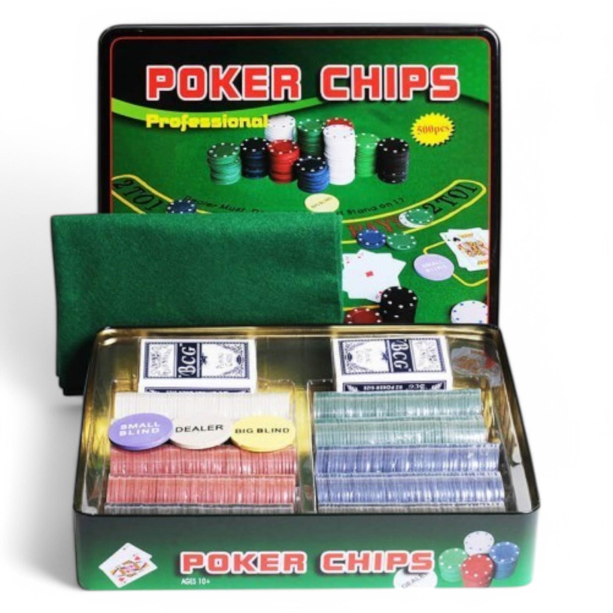 Набор игровых покеров Poker Set на 500 фишек с номиналом в металлической коробке (25714568)