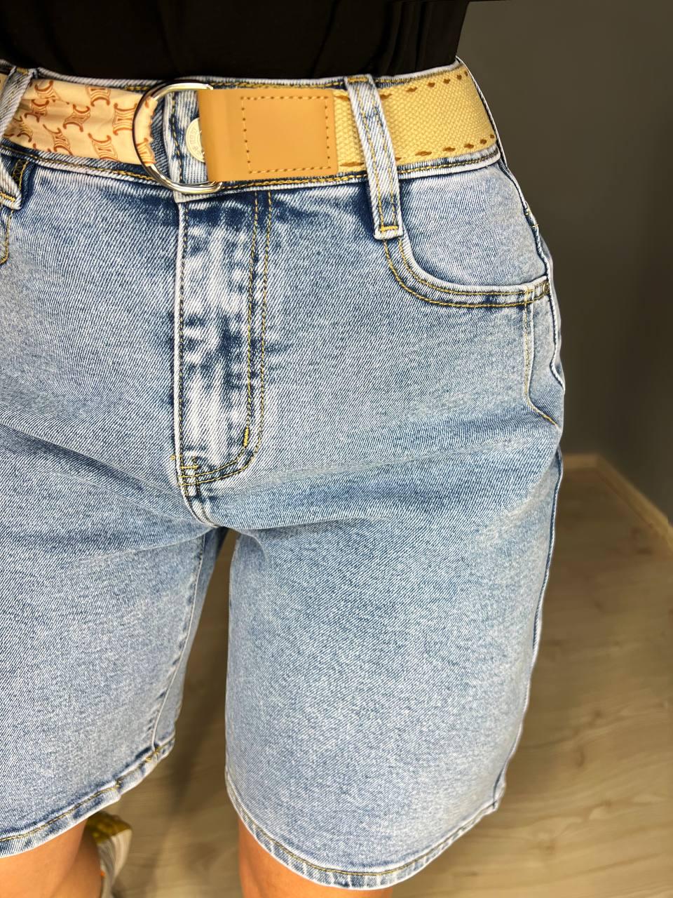 Шорты женские джинсовые Moss 513 бермуды с высокой посадкой и поясом-платком р. 32 Голубой (4170) - фото 8