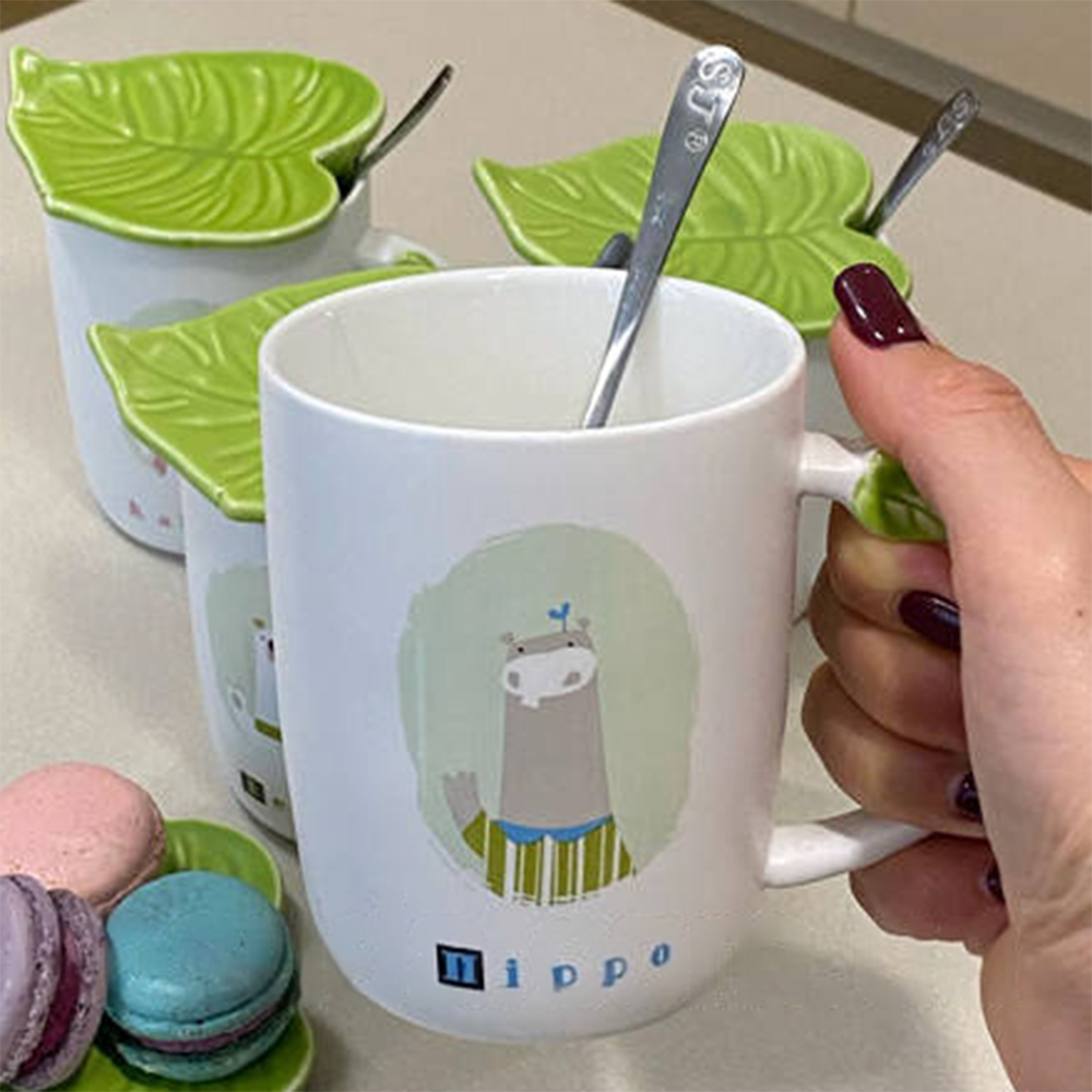 Кружка Зеленый лист/Бегемот с крышкой и ложкой 350 мл (21-бегемот-O8030-57) - фото 3 Кружка Зеленый лист/Бегемот с крышкой и ложкой 350 мл (21-бегемот-O8030-57) - фото 3