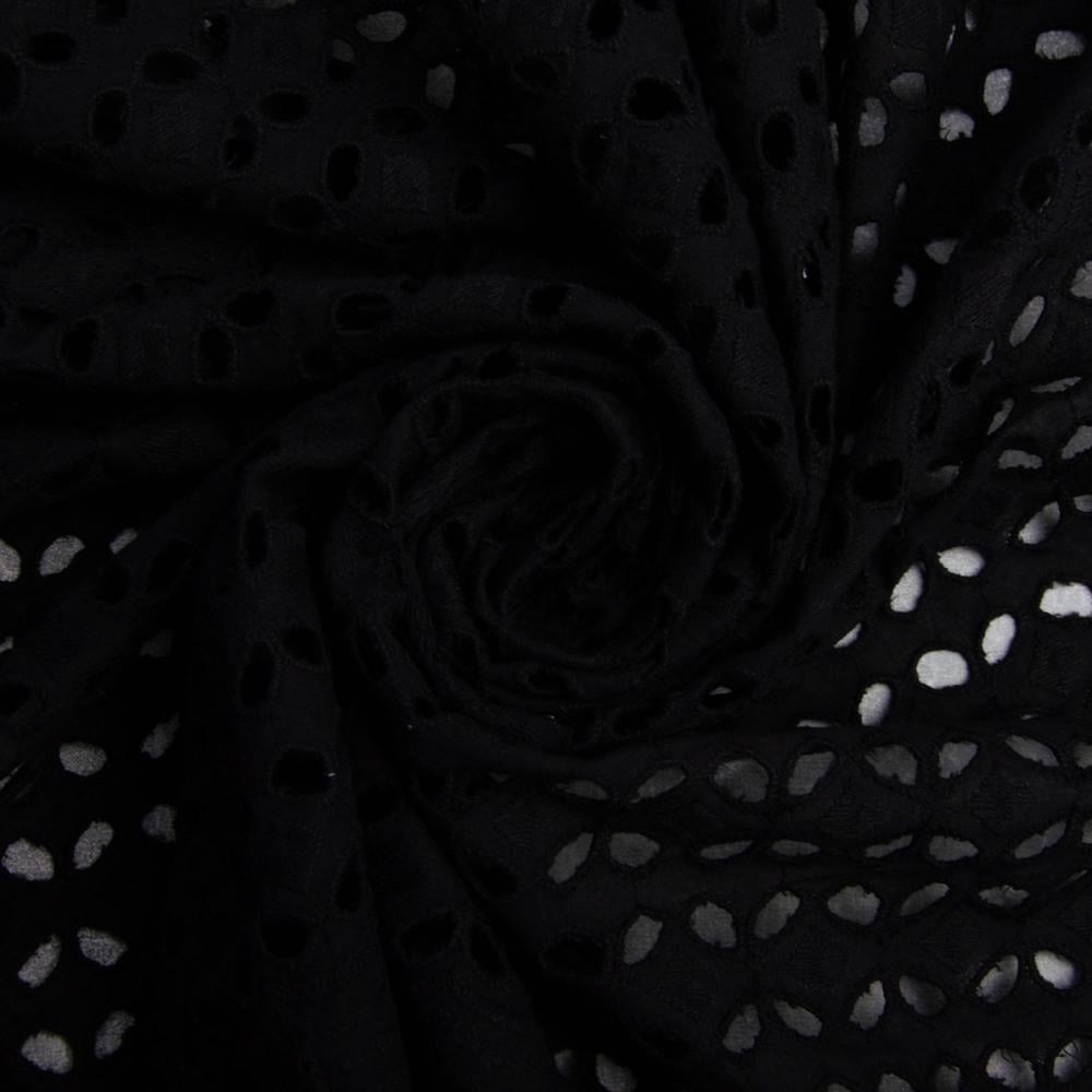 Ткань плательная хлопок батист прошва лепестки Черный (22410)