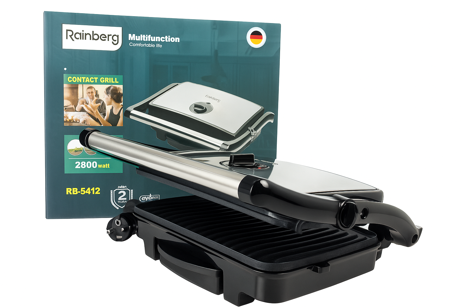 Гриль притискний Rainberg RB-5412 антипригарні пластини 2800 Вт (ML-04927)