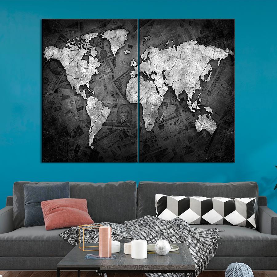 Картина карта Денежная карта мира 165x122 см (A1333-2)