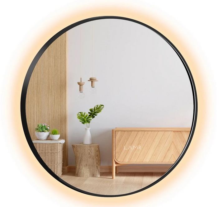 Зеркало с LED подсветкой стены круглое La Mir модель Adeo в черной раме ПВХ c датчиком движения 70х70 см (26213387070-frame)