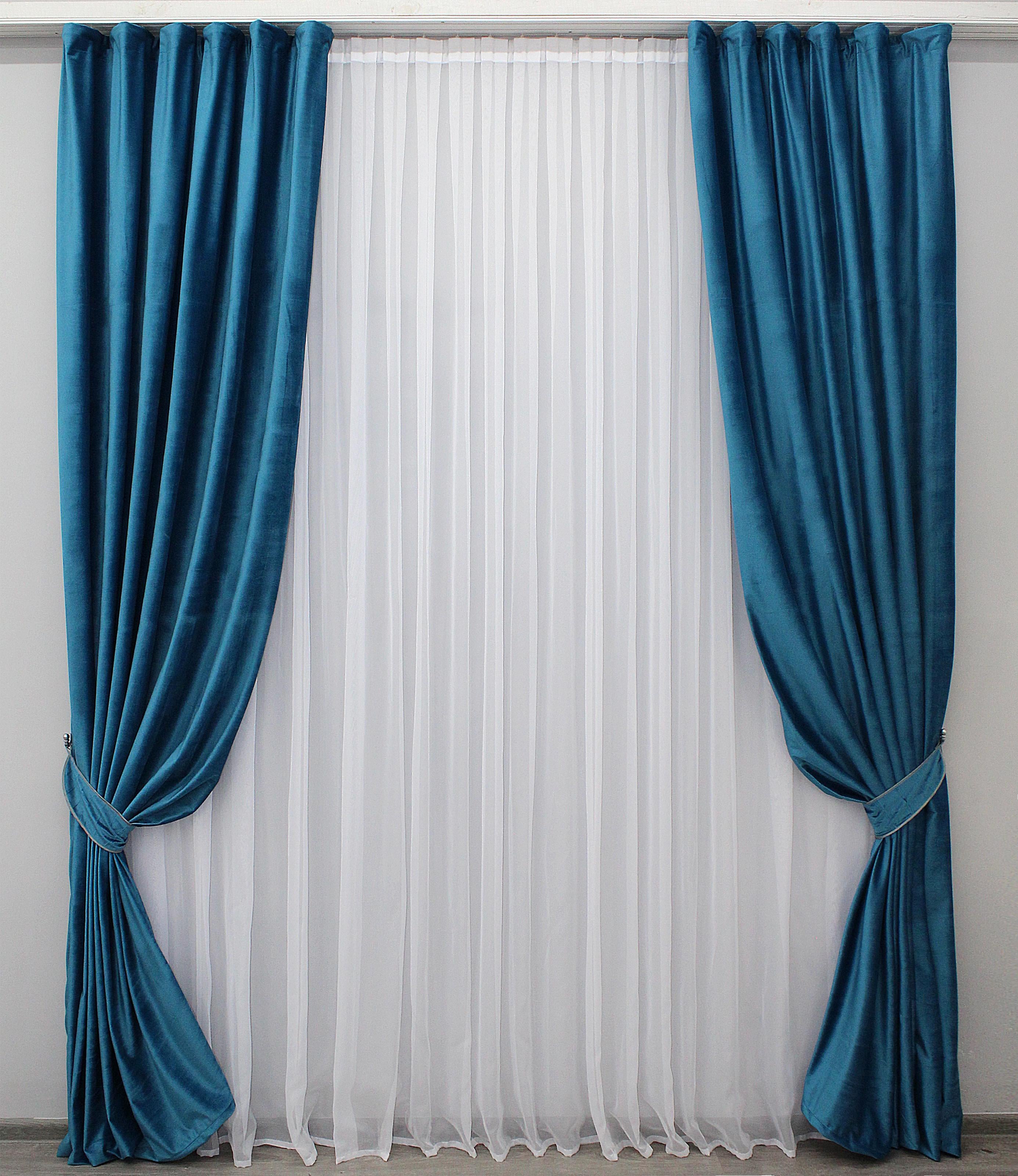 Комплект штор VR-Textil № 1085ш бархат 150х275 см 2 шт. Морская бирюза (30-897)