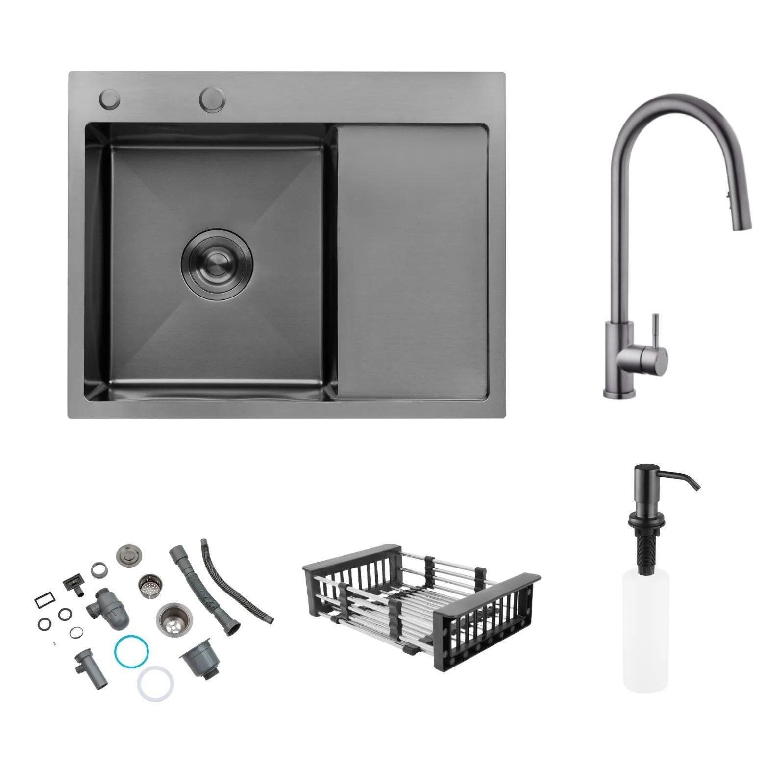 Мойка Kroner Schwarze 6350LHM PVD и смеситель для кухни с выдвижным изливом Kroner-PVD03915