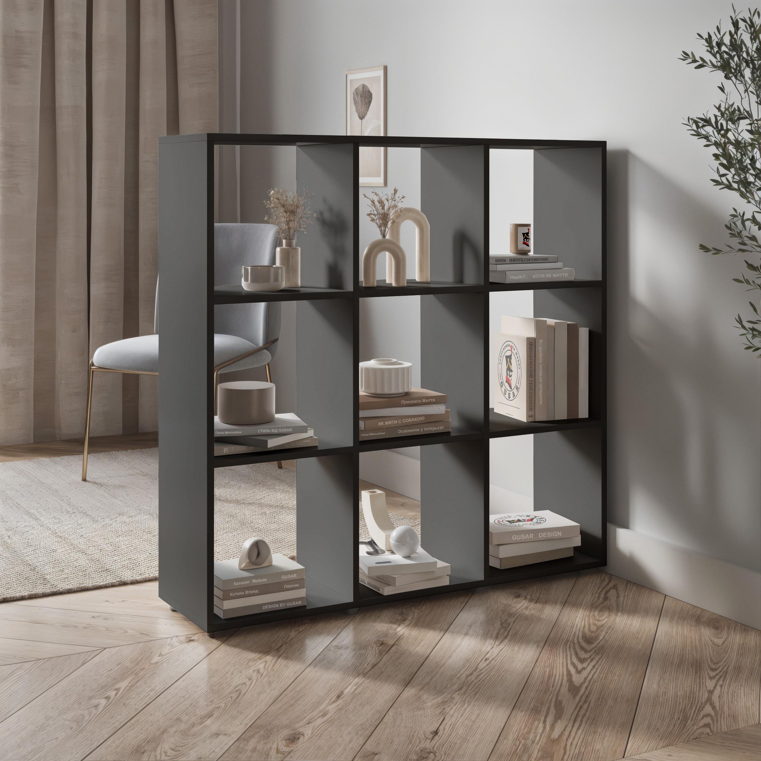 Стеллаж для книг и декора на 9 ячеек P-18 1072х290х1078 мм Антрацит - фото 1