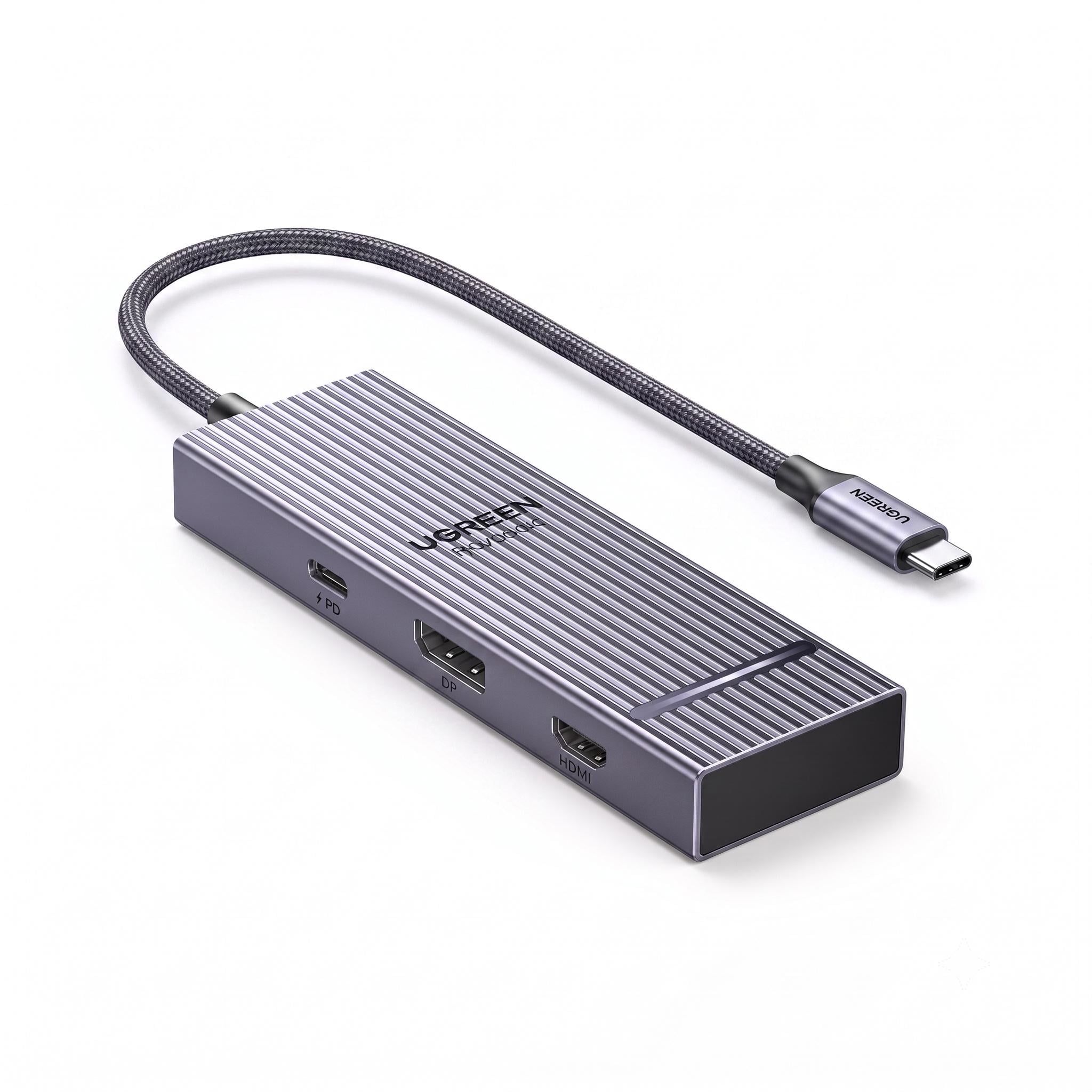 Док-станция USB-C UGREEN Revodok CM880 7в1 DisplayPort 1.4/HDMI 2.0/4 USB-A Темно-серый (55610)