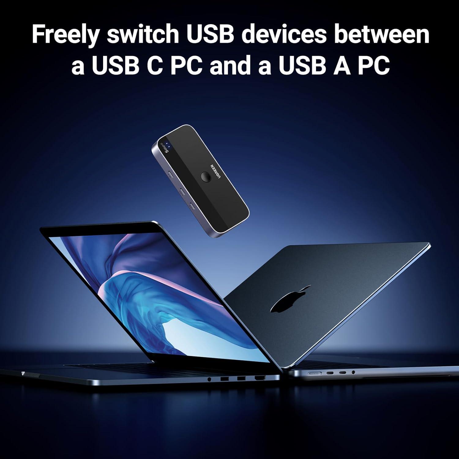 Коммутатор UGREEN CM687 USB-A/USB-C с 2 кабелями передачи данных USB-C и пультом дистанционного управления Black (25098) - фото 2 Коммутатор UGREEN CM687 USB-A/USB-C с 2 кабелями передачи данных USB-C и пультом дистанционного управления Black (25098) - фото 2