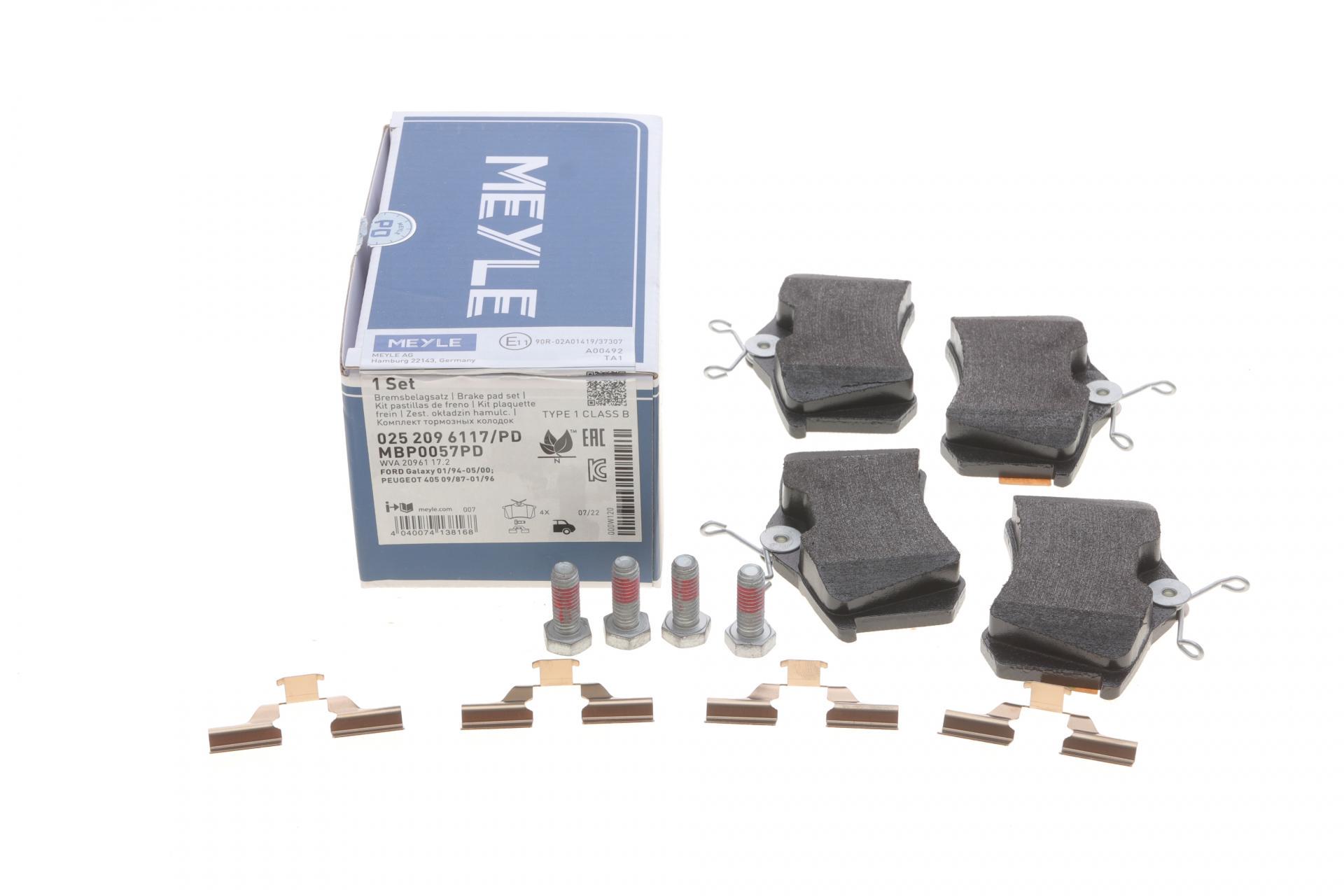 Колодки тормозные задние Meyle Premium для VW Caddy III 04-/Peugeot 308 07-/Citroen C4 04- 87,1x52,8x17,2 мм (025 209 6117/PD)