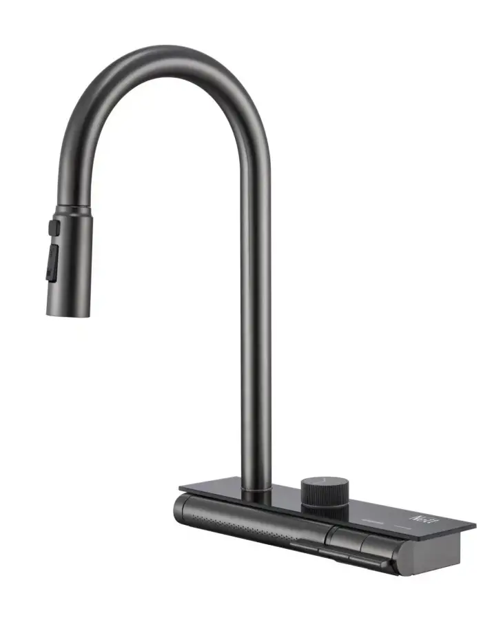 Змішувач для кухні Nett OG-38 з водопадом і висувною лійкою Графітовий (NET-033720)