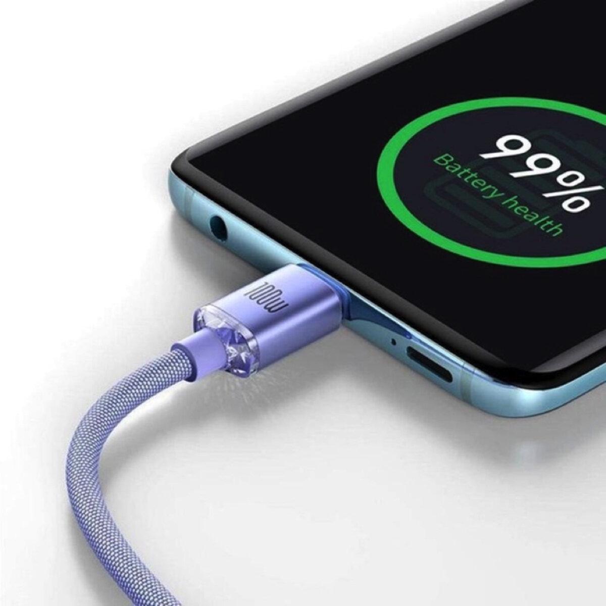 Кабель BASEUS Crystal Shine Series Fast Charging Data Cable Type-C to Type-C 100W 1,2 м Purple (25816232) - фото 4