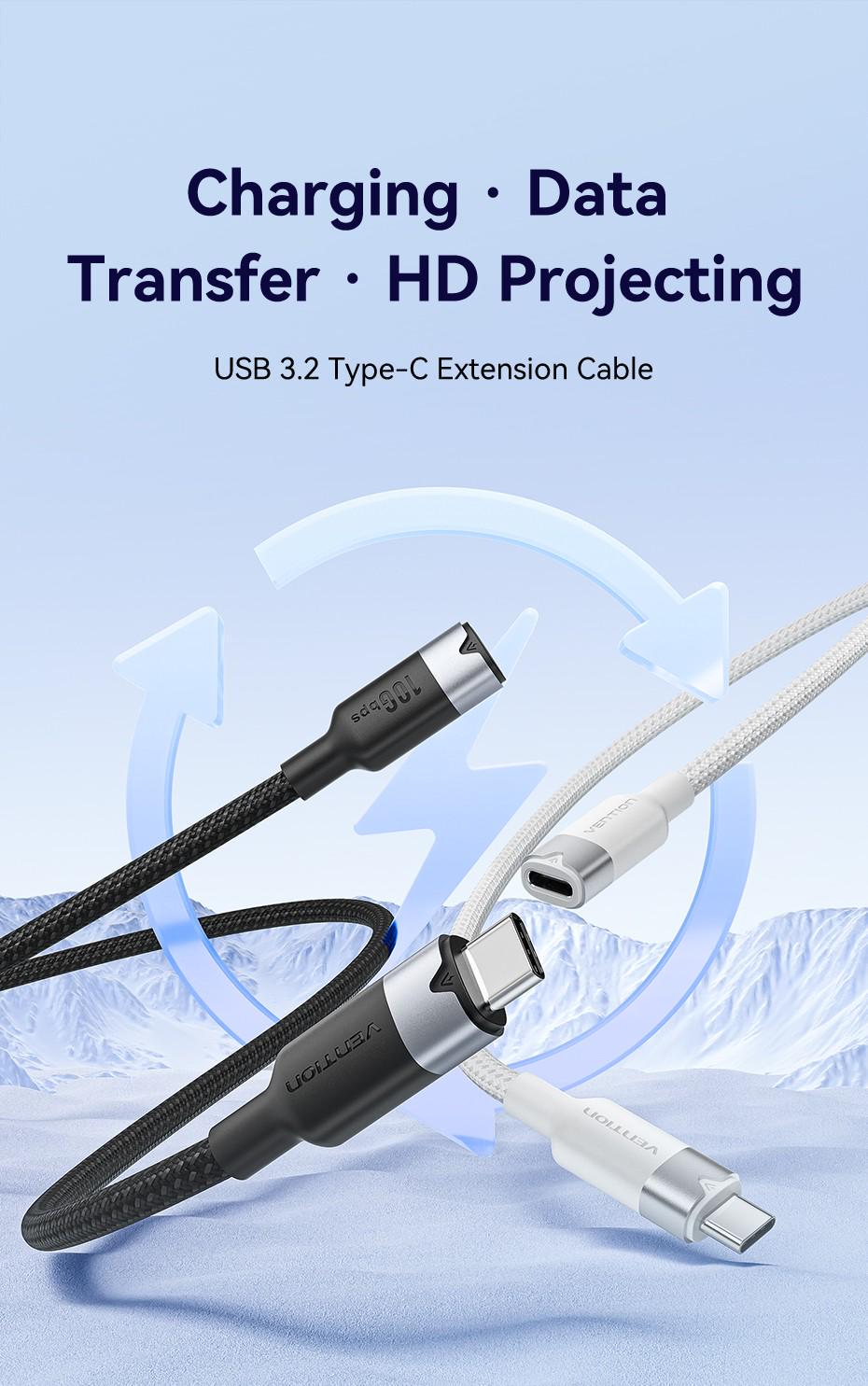 Кабель Vention USB-C 3.2 Gen2 Type-C 10 Гбит/с 5A 100W 4K 60Гц 1 м Белый (TRFWF) - фото 2