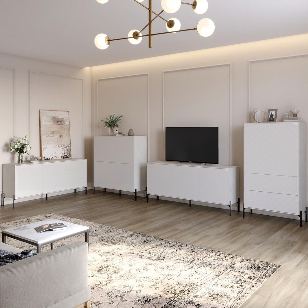 Комплект мебели для гостиной LION Амарант 4 эл. с черными металлическими ножками Бетон Style/Белый (LION-042306)