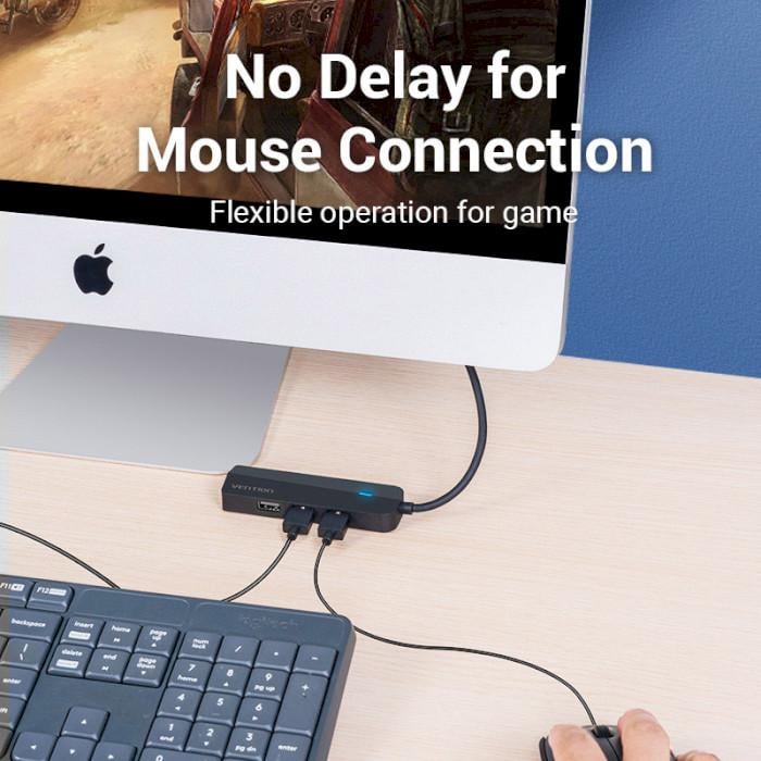 USB-хаб Vention USB-C to USB 3.0х3/RJ45/Micro-B HUB 0.15M Black ABS Type (TGPBB) - фото 5