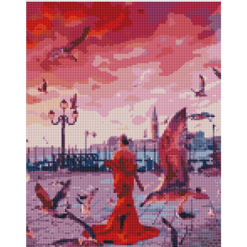 Алмазная мозаика на подрамнике Strateg Премиум Девушка среди чаек 30x40 см (Str-KB087)