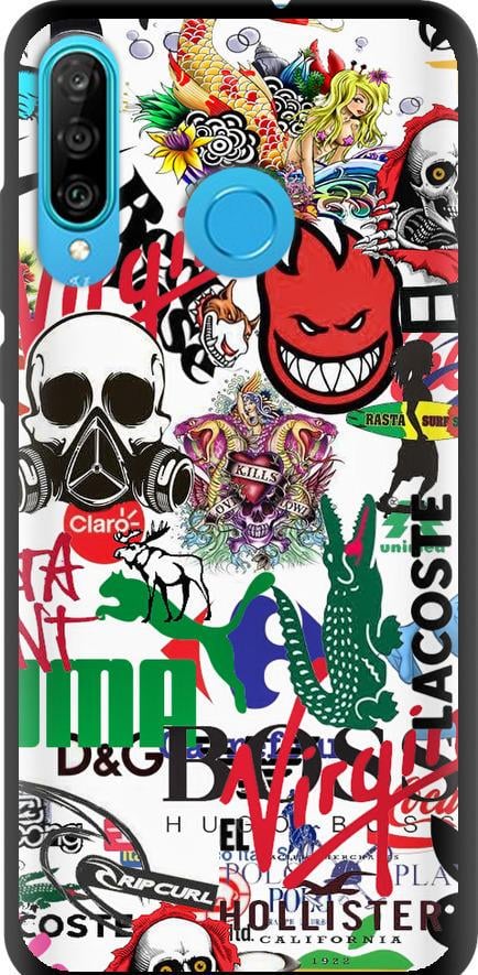 Чехол на Huawei P30 Lite Many different logos (4022b-1651-42517)