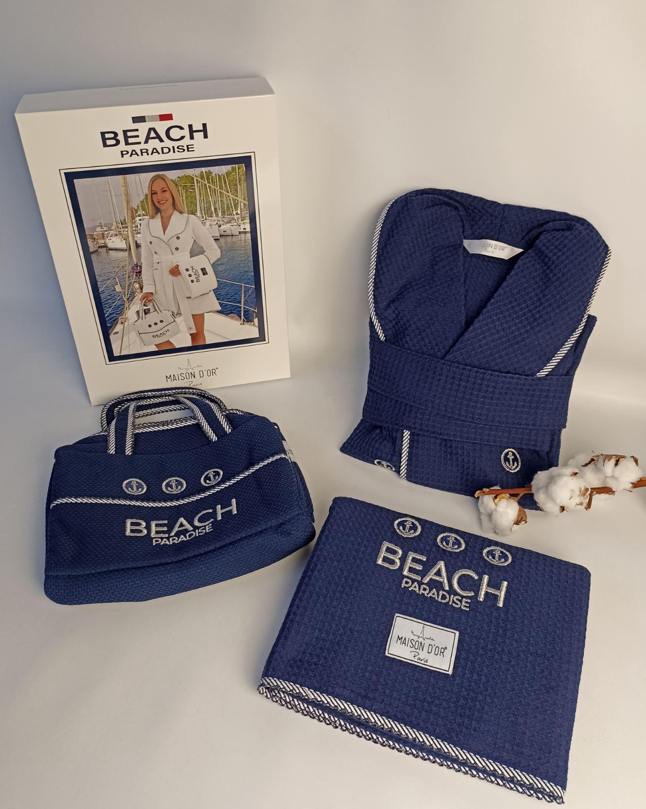 Халат жіночий з рушником Maison D'or Beach Paradise L Navy (CN37281)