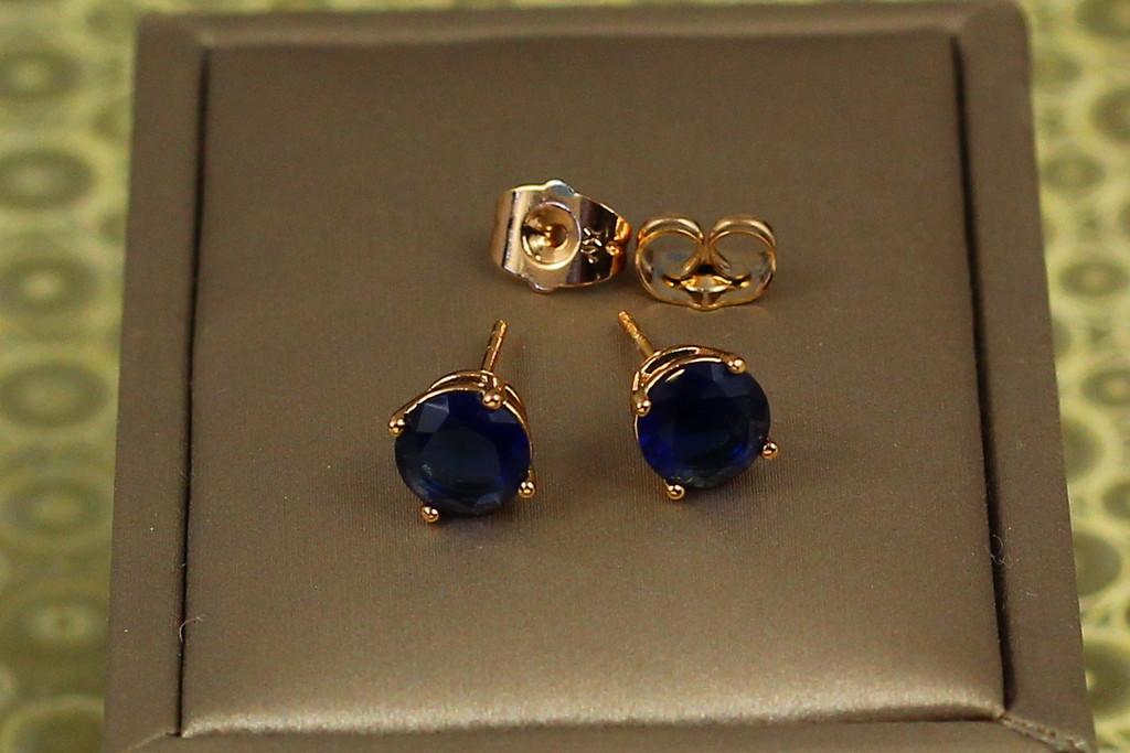 Серьги гвоздики Xuping Jewelry с синим камнем на четыре крепежа 7 мм Золотистый (2351716241)