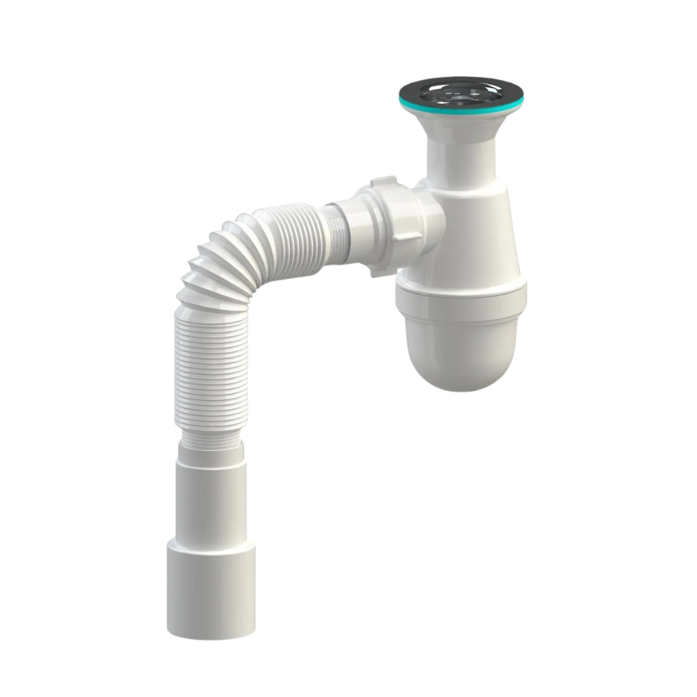 Сифон SoloPlast У1111 для мойки и умывальника с нержавеющей сеткой и гибкой трубой 600 мм (2518234933)