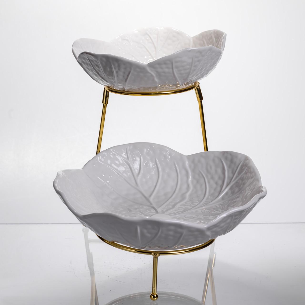 Фруктовниця на 2 яруси 35х25х26 см Білий/Золотий (C251) - фото 4