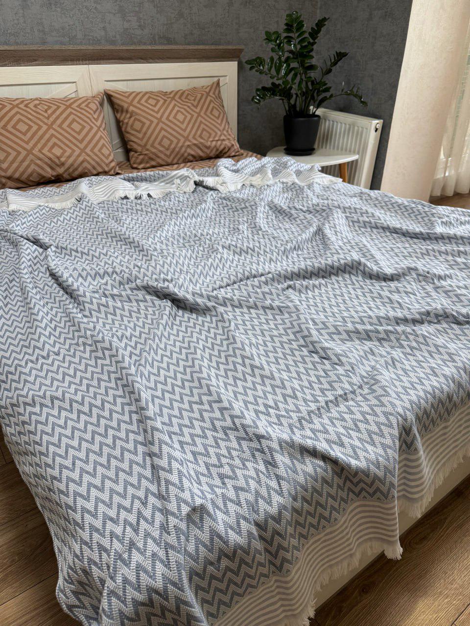 Покривало-плед Орнамент бавовняне євро 200х230 см Блакитний (19142070) - фото 3 Покривало-плед Орнамент бавовняне євро 200х230 см Блакитний (19142070) - фото 3