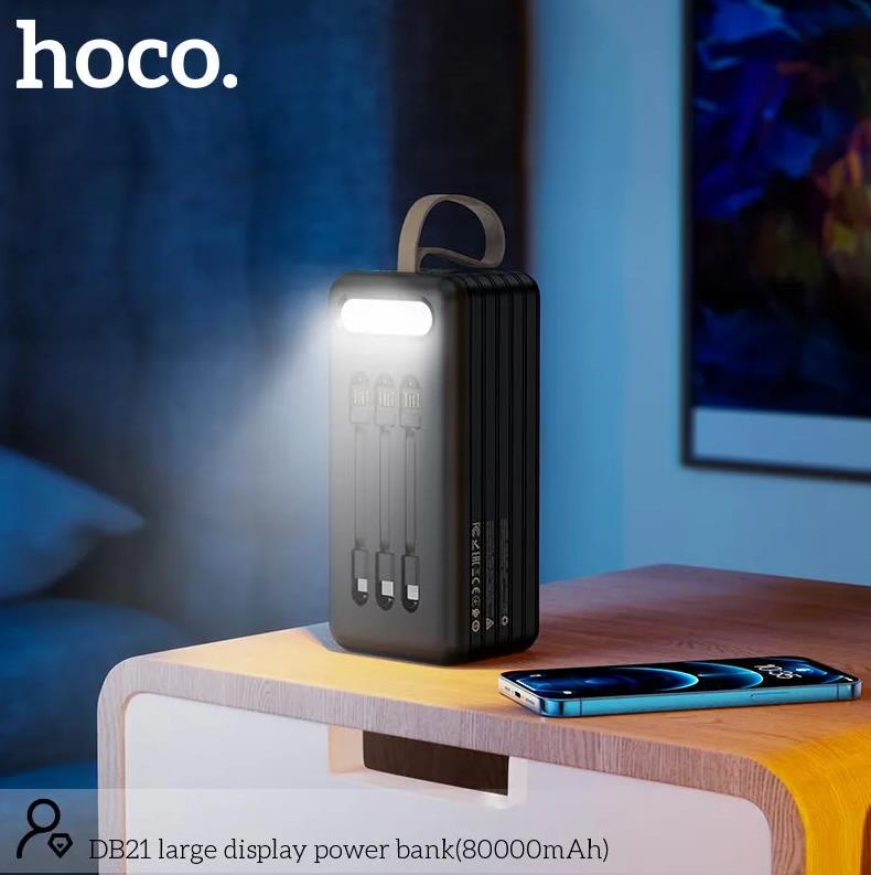 Повербанк HOCO Large Display Power Bank DB21 4USB/Type-C/Lightning 2,1A 80000 mAh Black (DB21) - фото 8