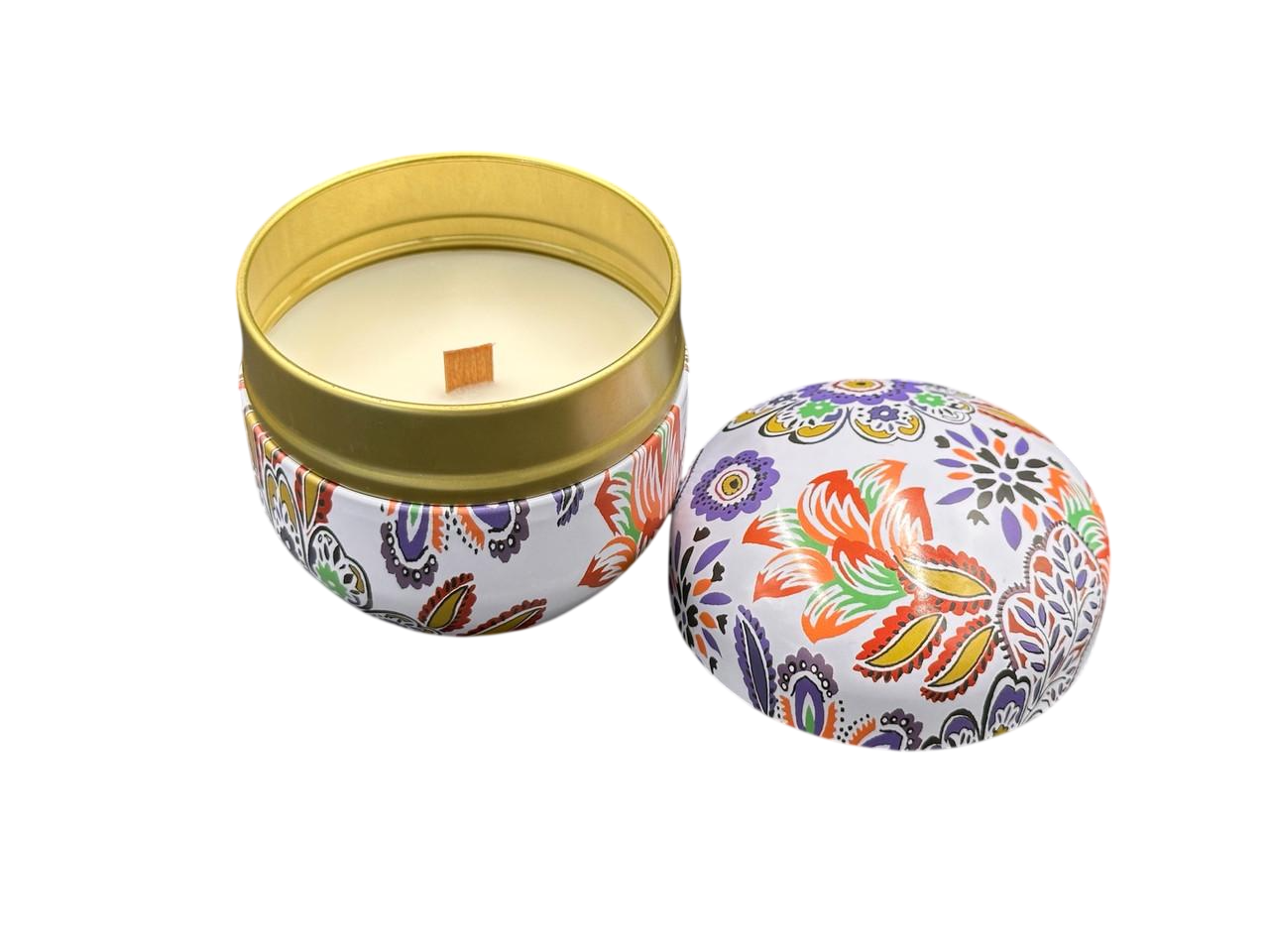 Свеча ароматическая Корица и ваниль в металлическом подсвечнике с деревянным фитилем 8,5х8,5 см 240 г Белый (SVB-137)