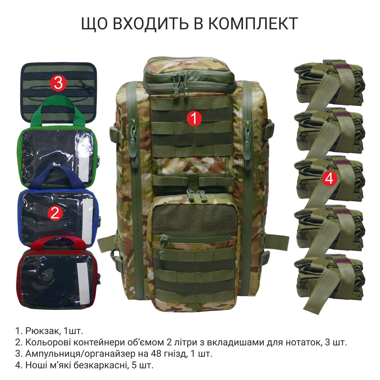 Комплект рюкзак боевого медика Derby MultiPack и ноши эвакуационные мягкие бескаркасные Мультикам (2545314160) - фото 2 Комплект рюкзак боевого медика Derby MultiPack и ноши эвакуационные мягкие бескаркасные Мультикам (2545314160) - фото 2