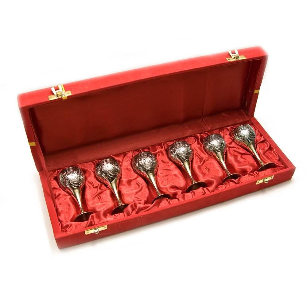 Рюмки бронзовые 9 cм 34,3х12,5х5,5 cм 6 шт. Посеребренный (26110)