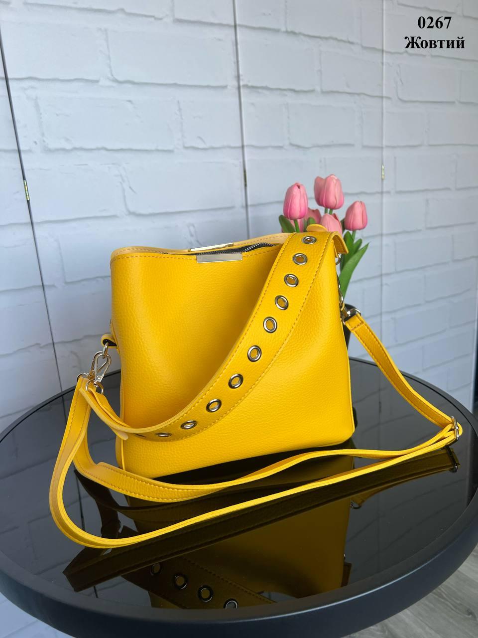 Сумка женская через плечо кросс-боди с двумя съемными ремнями из экокожи Желтый - фото 4