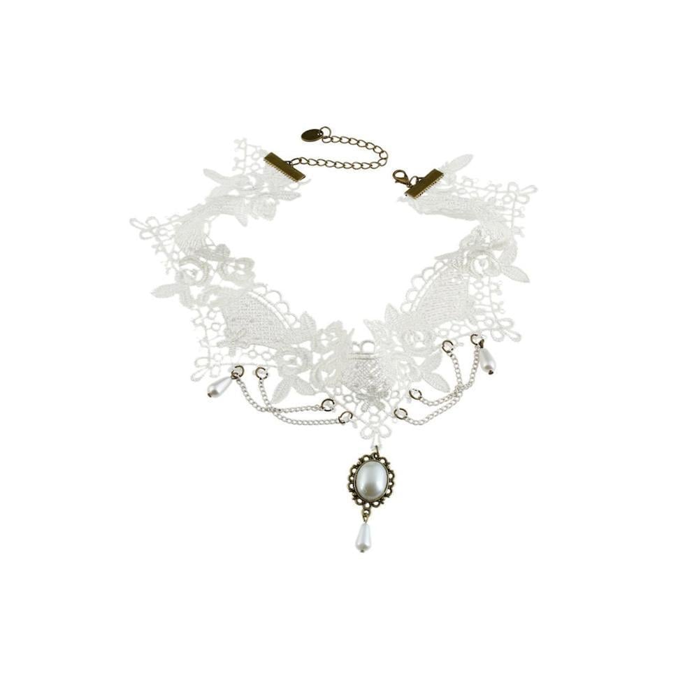 Кружевное ожерелье-чокер на шею с подвесками из искусственного жемчуга Белый (2789190581)