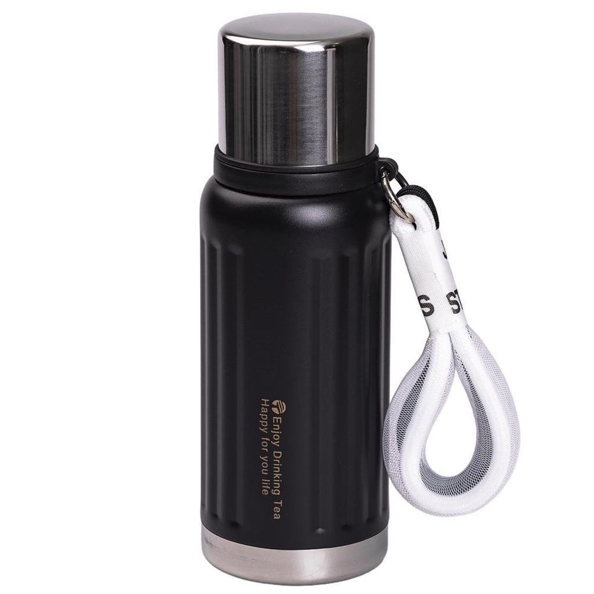 Термос Enjoy с флип крышкой и ремешком 600 мл Черный (HP-14-9B) - фото 1