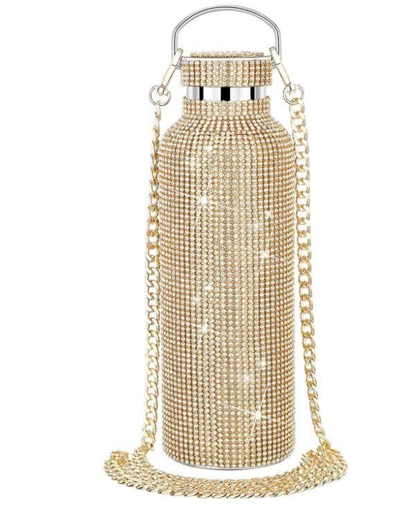 Термос-фляжка из нержавеющей стали со стразами 500 мл Золотистый (2521135504)