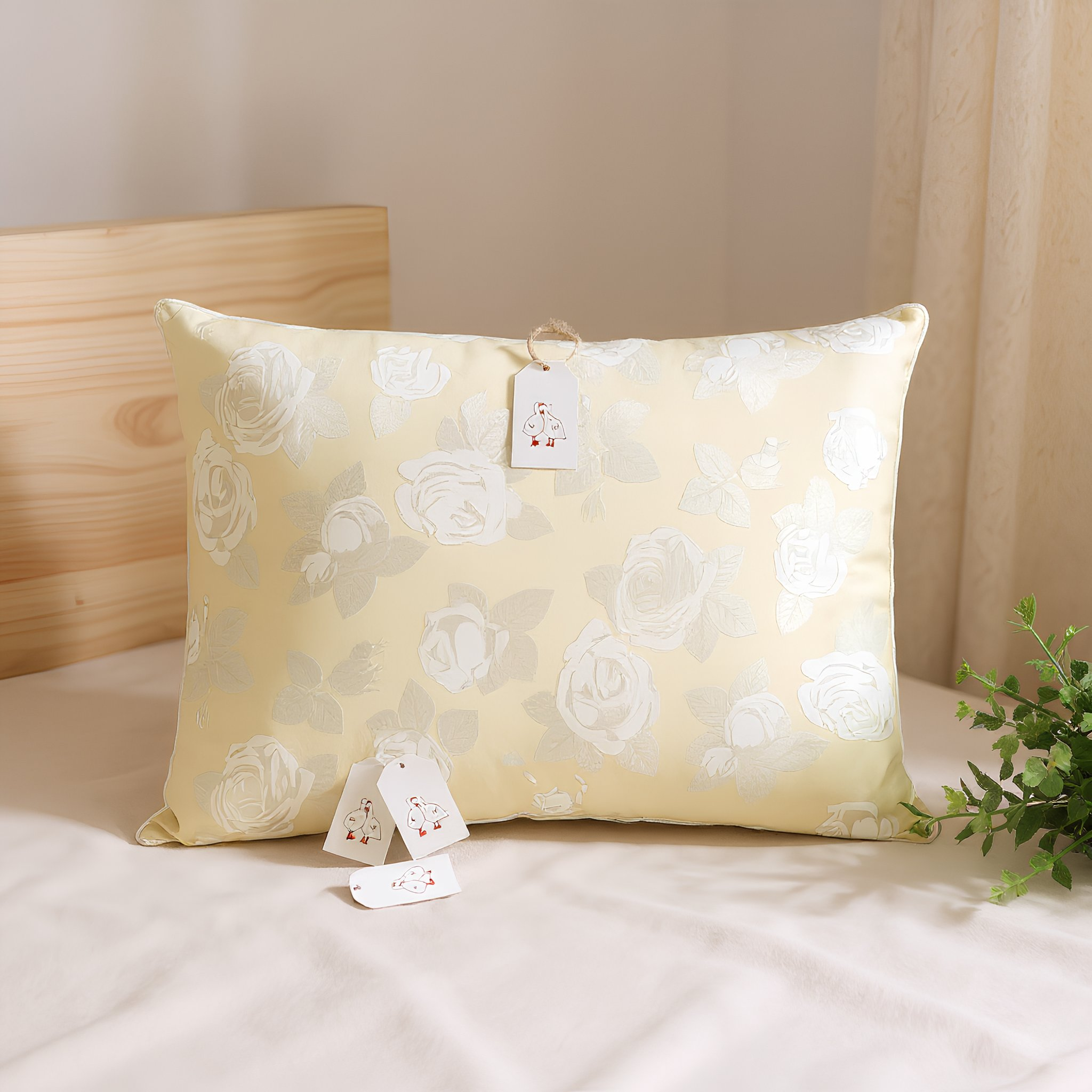 Подушка пухова прямокутна тік/бавовна з трояндами 40х60 см Кремовий (673210)