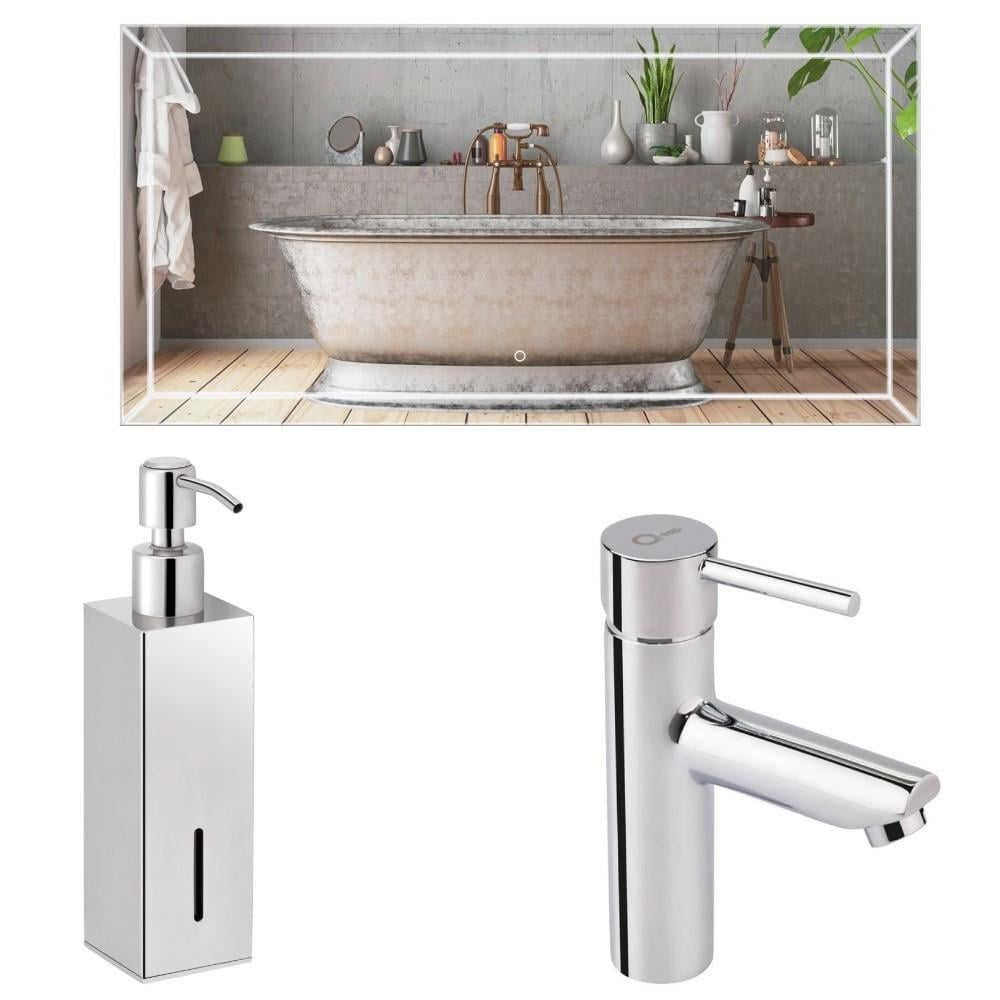 Дзеркало настінне Q-tap Aries Led 1400х700 мм/змішувач Spring/дозатор Liberty для рідкого мила