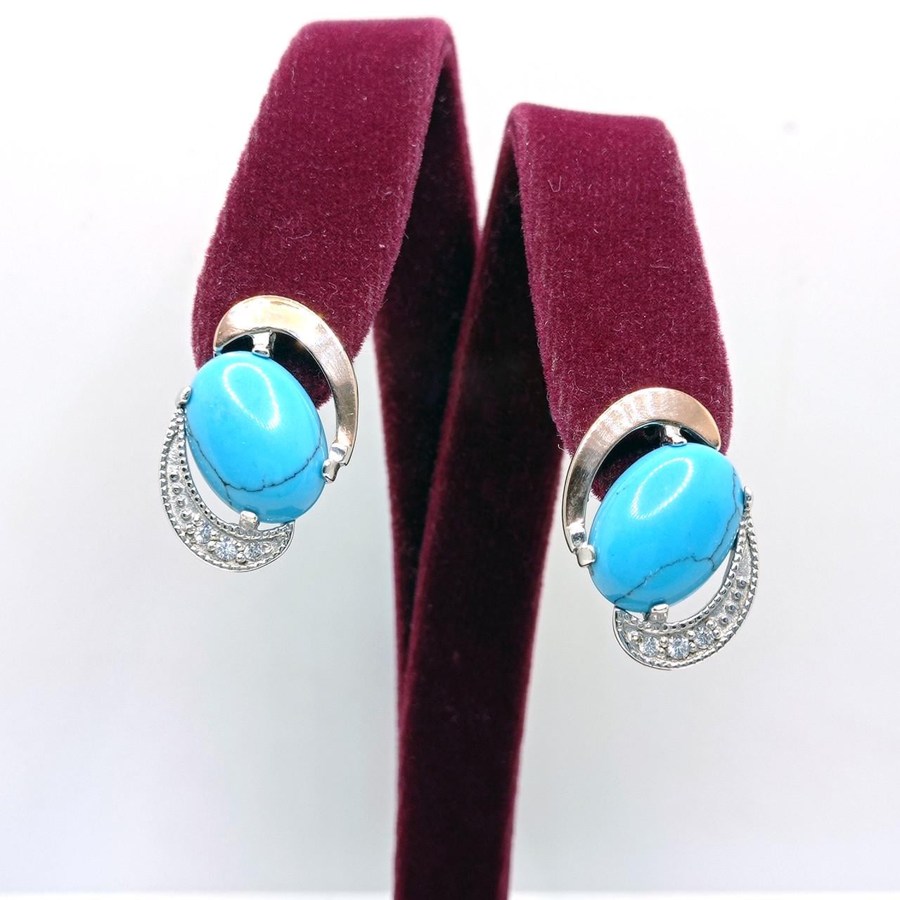 Сережки з бірюзою срібло родій та золота накладка 925° 7,64 г (024С)