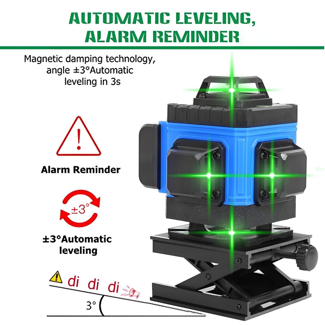Лазерний рівень нівелір 4D зелений промінь 16 ліній 360°С 2 акумулятори з пультом - фото 5